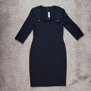 ST. JOHN Square Neck Black Dress